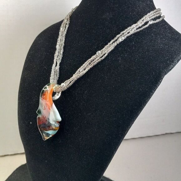 Vintage Multicolor Glass Notched Tear Drop pendant/ Four Strand beaded Necklace - Picture 3 of 7